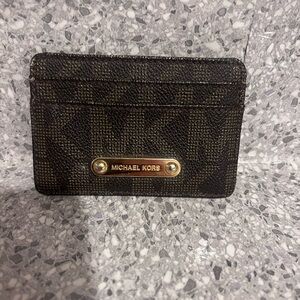 Michael Kors Brown Black Signature Card Holder with Gold Plate
